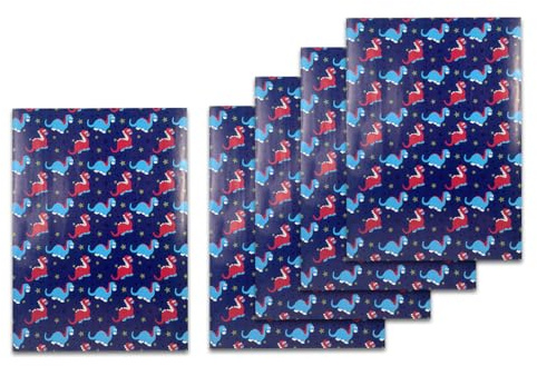 QEDBOJE 5 Blatt Geburtstag Geschenkpapier für Kinder, Mädchen, Jungen Dinosaurier Wrapping Paper für Babyparty Geschenkverpackung (70 x 50cm)