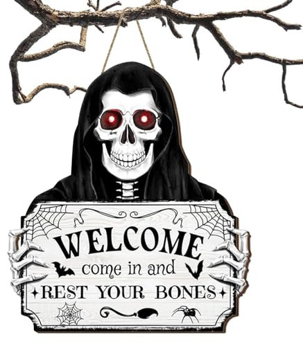 Gruseliger Schädel Türhänger Deko Halloween Türschild Halloween Türdeko für Schlafzimmer Schädel Türhänger für Halloween Gruseliges Halloween Willkommensschild Halloween Türschild