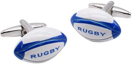 Boutons de manchette bleus avec motif ballon de rugby, présentés dans une boîte, taille unique, Métal, Pas de gemme