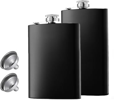 MEGAROOM Hip Flask Set – 8 Oz & 12 Oz Stainless Steel Hip Flask with 2 Pcs Funnels, Premium Alcohol Flasks for Men & Women,Leakproof Cap, Classic Matte Black Design, Perfect for Outdoor Activities