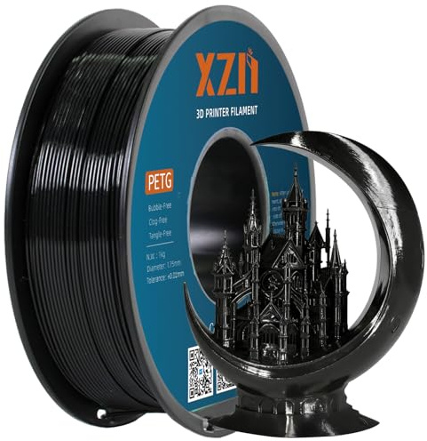 XZN PETG Filament 1.75mm Schwarz, Größe Genauigkeit +/-0.02mm, mit Schlagfestigkeit und Flexibilität, 1.75mm PETG Filament für die meisten FDM 3D Drucker, 1kg Spule, PETG Schwarz