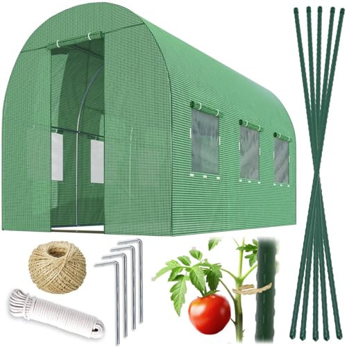 Plonos Folientunnel Gewächshaus Mit Rahmen Stahl Set Mit Pflanzenstützen Zubehör 2 x 3 x 2 m 6m2 Grün