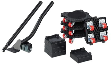 Relaxdays Möbelheber und Möbelroller Set, Transportrollen Möbel, bis 300 kg, 4 Aufsätze, Möbelverschieber, schwarz/rot | Transportrollen Möbel, bis 300 kg, 4 Aufsätze, Möbelverschieber