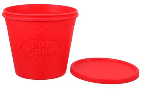 Hoement Cubo de Palomitas de Silicona Roja Reutilizable, Grado Alimentario, Fácil de Llevar, para Fiestas y Bocadillos,