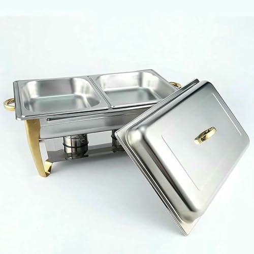 HOTAPEPU Chauffe-Plats pour Buffet - Plateaux De Buffet avec Couvercles, Plateaux De Contrôle des Portions, Chauffe-Plats De Table, Chauffe-Plats pour Chariot De Service, Pla,Double Compartment~/