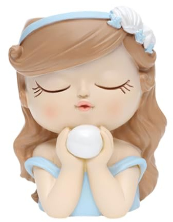 F Fityle Vaso da Fiori con Testa di Ragazza e Foro di drenaggio, Decorativo, in Resina, con Testa di Fata dei Cartoni Animati, Porta Bonsai da Collezione, Vaso, Brown Blu, Dimensioni: 8x8x11cm