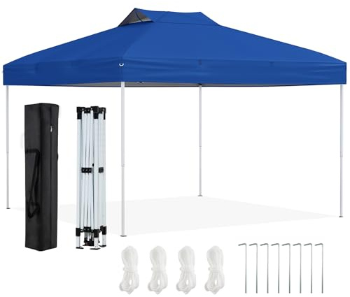 COSTWAY Carpa Plegable 2,95 x 2,95m, Altura Ajustable, Pergolas de Jardin Pop up con 1 Cerradura Central, Bolsa de Transporte, Gazebo Pabellón Plegable Camping Fiesta (Azul Claro)