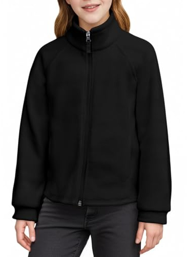 Haloumoning Chaqueta para niña con cuello alto, chaqueta de forro polar para niños, ligera, Sherpa, abrigo de peluche, monocolor, informal, cálido, chaqueta de invierno con cremallera