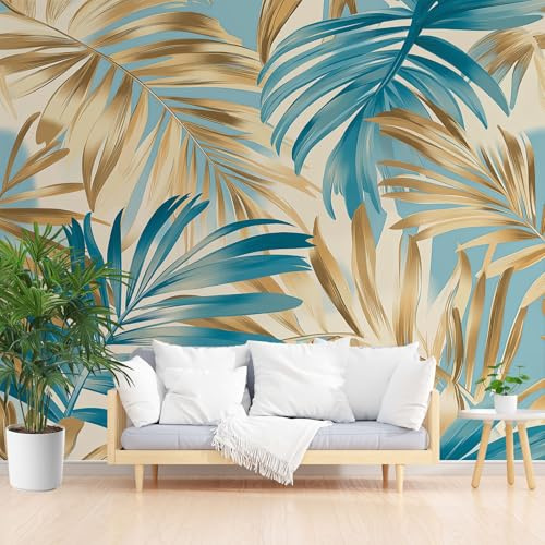 Wallpaper Golden Palm Leaves Non-Woven Feature Wallpaper Painted Plant Leaves Theme Poster Mural for Living Room Bedroom Restaurant 150x105cm(W x H) Wall Decoration Wall Mural