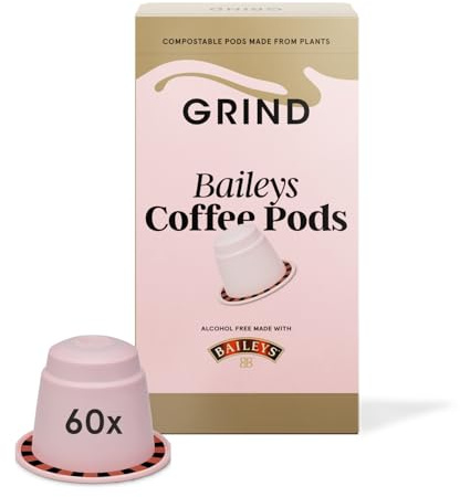 Grind x Baileys Coffee Pods – Pack of 60 Biodegradable Capsules – 100% Arabica – Nespresso® Original Compatible – Home Compostable – Barista Quality and Specialty Grade – Medium Roast