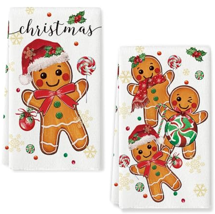 NUOGUAYI Torchon Vaisselle de Noël, 2 Pièces Torchons Noel,Torchons de Cuisine Torcho Microfibre Absorbant, Décoration Torcho Cuisine Noël, 43 x 66 cm (A)