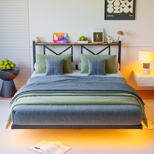 ARFARLY Floating Bed Frame King Size,5ft King Bed,Metal Slatted Bed Base