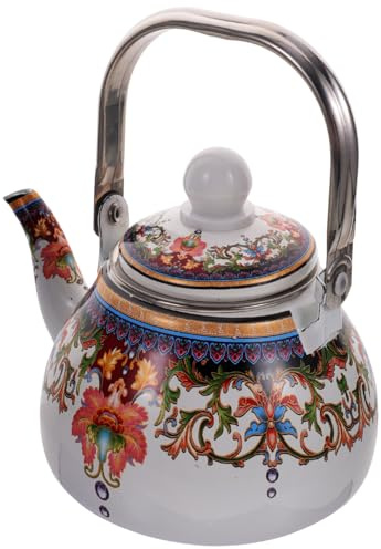 TOBBOMEY Teiera Smaltata Vintage con Filtro Bollitore da Cucina con Fondo Piatto Adatta per Fornelli Gas e Induzione Design Floreale Retrò per Tè e Tisane