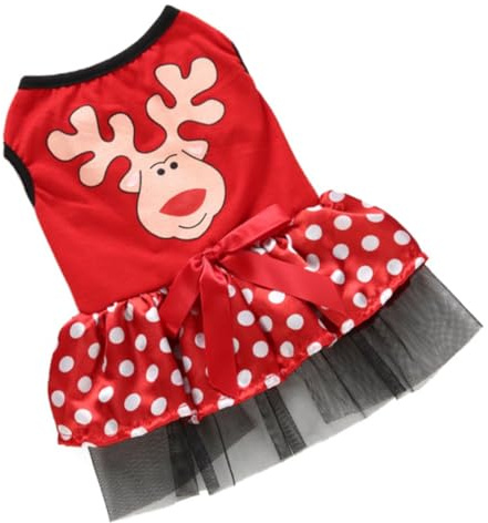 JOINPAYA Weihnachtsrock für Haustiere Elchmuster Einfache Ankleide Weiches Material Partyoutfit für Hunde Weihnachtskleid für Kleine Hunde