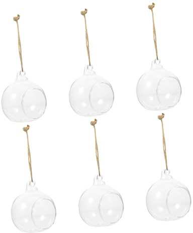 DOITOOL Lot de 6 Vases Hydroponiques Suspendus en Verre Transparent 6 Cm pour Micro-Paysage Intérieur et Extérieur Décoration Plante Suspendue Écologique