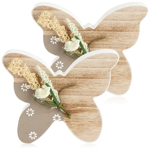 com-four® 2X Dekofigur aus Holz - Schmetterling für Frühlingsdeko - Aufsteller zu Ostern, Frühling, Sommer - leichte Holzfiguren - Osterdekoration (2 Stück - Schmetterling Holz)