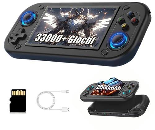 R43S Console di gioco portatile retrò,emulatore portatile con schermo IPS da 4,3 pollici,33000+ giochi, 20+ emulatori,console di gioco portatile con supporto Connect TV regalo per adulti (Nero 128G)