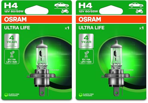 Osram H4 Glühlampe Fernscheinwerfer 60/55W Fernlicht Birne 64193ULT-1BL (Packung mit 2)