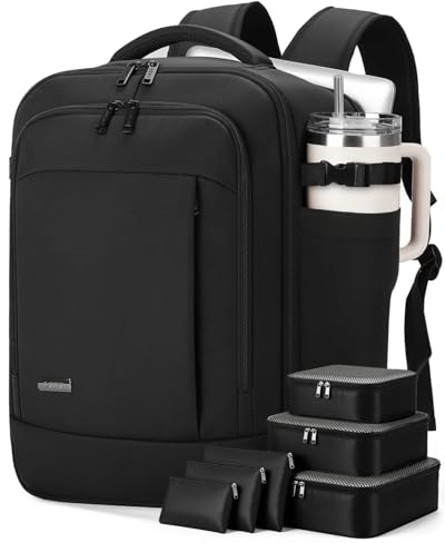 Lekespring Reiserucksack für Ryanair Handgepäck 40x30x20 | Rucksack Handgepäck Flugzeug mit 6 Packwürfeln, leichter Flugrucksack für Kurztrips, Business & Arbeit, Schwarz
