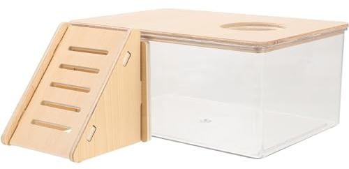 Gadpiparty Transparente Hamsterbadewanne mit Sandbad und Holzleiter für Goldhamster und Andere Kleintiere Hygienische Badebox für Innenhaltung