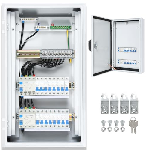 TEOV Unterverteilung Sicherungskasten, Vorverkabelt für Schnelle Installation, IP54 Wasserdicht, Aufputz Unterputz 3-Reihig, für Wohnungen Gewerbe (Ohne Überspannungsschutz)