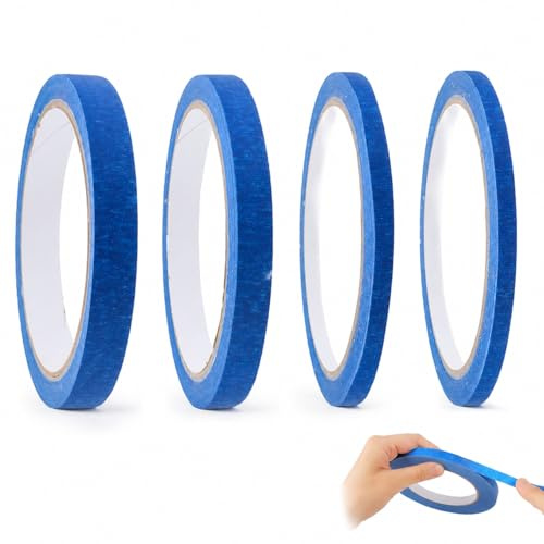 FMPXYYA 4 Roll Blau Fine Line Tape 5/8/10/12 mm x 50 m Zierstreifenband Masking Tape Band Malerkrepp Selbstklebendes Kreppband mit feiner Linie für Auto Schule Büro Heimwerkerprojekte