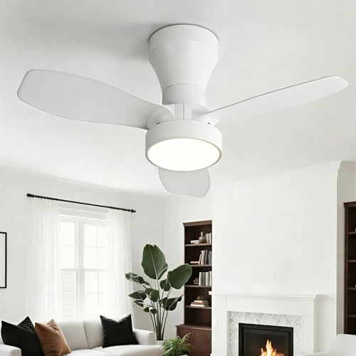 HARPER LIVING Ceiling Fan Light with Remote, 40W 2100LM LED Dimmable Fan Lamp, 3 Colours, 3 Speeds & 2 Timers, Detachable Compact Fan Light Ceiling for Bedroom Living Room Home Office, White