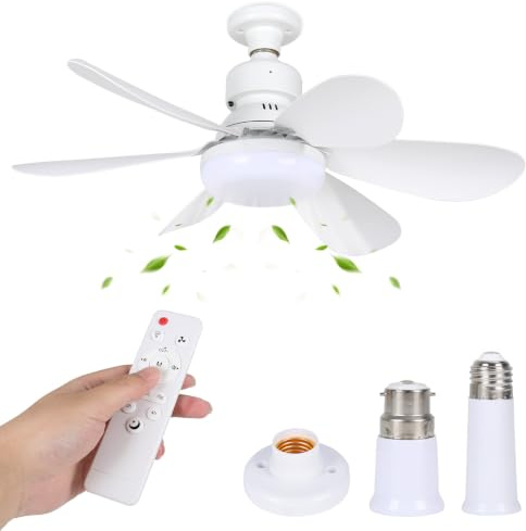 Ceiling Fan Light, E27/B22 Fan Lights with Remote Control, 40W Dimmable 3-Color 3-Speed, 2H/4H Timer, 52cm Ceiling Fan with Light for Bedroom Kitchen Bathroom (E27 Extension Rods Base Included)
