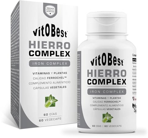 vit.O.Best VITOBEST | Suplemento de Hierro | Contribuye a la formación de glóbulos Rojos y de hemoglobina. Rápida Capacidad de absorción | Ayuda a disminuir el cansancio y la Fatiga | 60 VegeCaps