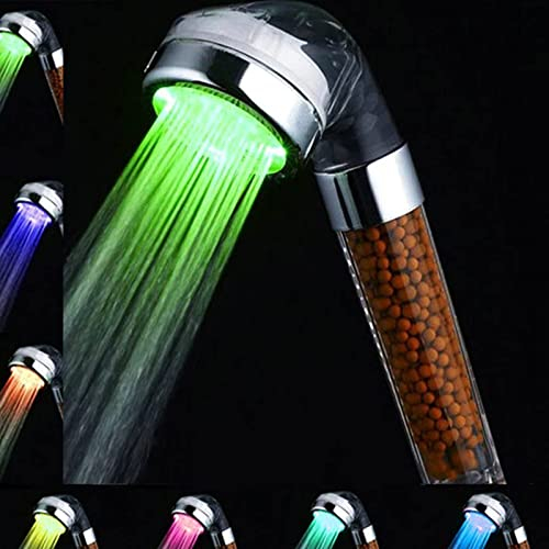 Amison - Alcachofa de ducha LED con cambio de color, ahorro de agua, con 7 colores, temperatura automática, alta presión, filtro de anión
