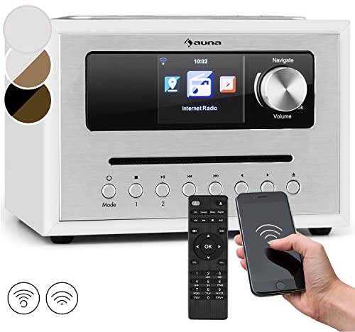 Auna Silver Star Radio Portatile, Radio DAB con Bluetooth e Lettore CD, FM/DAB/DAB+, Sistema Stereo AUX, Radio Dab Casa con Display HCC, Telecomando, MP3 e Streaming, Radio Vintage in Legno