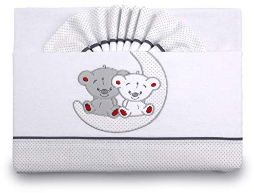 Pekitas - Set di lenzuola di flanella, per neonati, 3 pezzi, per lettino da 60 x 120 cm, 100% cotone, prodotte in Portogallo Cuna Grigio-bianco,culla 60 x 120