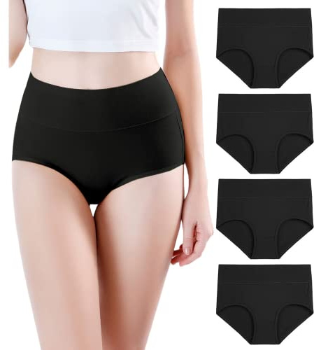 wirarpa Slip Donna Mutande Vita Alta Modal Elasticizzato Culotte Comode Pacco da 4 Nero Taglia 3XL