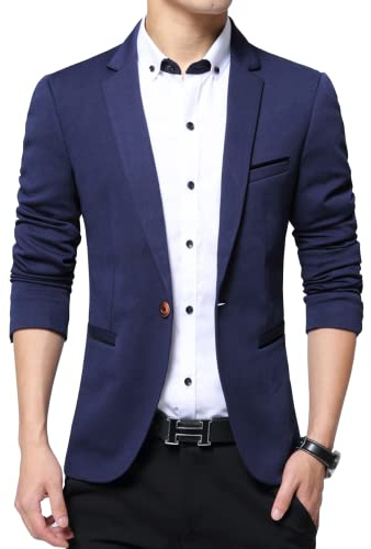 Nemopter kavaj herr casual jacka elegant smal passform kavaj en knapp kostym jacka herr kavaj jackor, Färg: blå, M