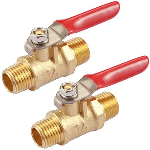 Litorange 2 PCS Brass Water Mini Ball Valve Shut Off Switch, 1/4 BSPT Male x 1/4 INCH BSPT Male Hose Barb Pipe Tubing Fitting Coupler, 180 Degree Operation Handle，Rated to 600WOG
