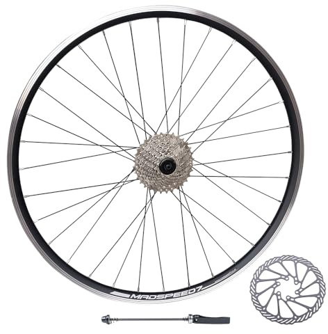 Madspeed7 QR 26 (ETRTO 559x19) MTB Mountain Bike REAR Wheel + 8 Speed Cassette (11-32t) + 160mm Disc Rotor - Sealed Bearings (6 Bolt) Disc Brake Hub (Very Smooth Hub) - Double Wall - 32x Spokes