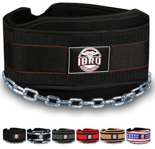 IBRO Cinturón de buceo de fitness con cadena larga de acero | Cinturón pesado para inmersiones, pullups, culturismo, levantamiento de pesas | Soporte de cintura de neopreno | para hombres y mujeres