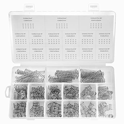 225 Pcs petit assortiment de ressorts de compression, 15 tailles différentes, diamètre de fil 0,6mm 0,8mm 1mm, diamètre extérieur 8mm 9mm 9,5mm, longueur 10mm 20mm 50mm pour remplacement réparation