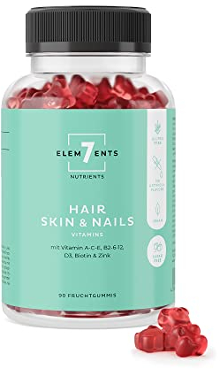 Hair Skin Nails Gummies Fruchtgummis zuckerfrei: Vitamin A C D E B2 Biotin Zink Haut Haare & Nägel | Vitamingums Frucht Gummi Bärchen Haarvitamine | Gummibärchen ohne Zucker| Vitamingummi vegan Gum