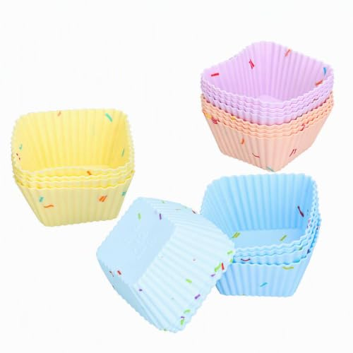 20 Stück Cupcake-Formen Aus Silikon, Wiederverwendbar Muffinförmchen Backform Muffinform, Antihaft Mini Muffinförmchen Kuchenform Für Kekse Käsekuchen Gebäck(Quadrat)