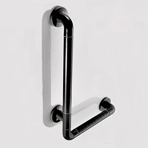 Haltegriff Rutschfest Für Bad Badezimmer,Wandhaltegriff Aus Edelstahl,Dusche Bad Haltegriff Für Senioren,L-Typ Haltegriffe Mit Leuchtring,Sicherheitsgriffe,Schwarz (50x70cm/19.7x27.6in)