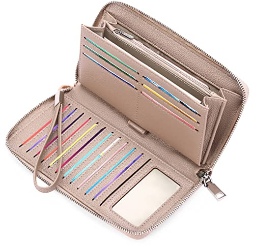 GAEKEAO Damen Geldbörse, große Kapazität Leder Damen Geldbörsen Reißverschluss Kupplung mit RFID-Blockierung und Mehreren