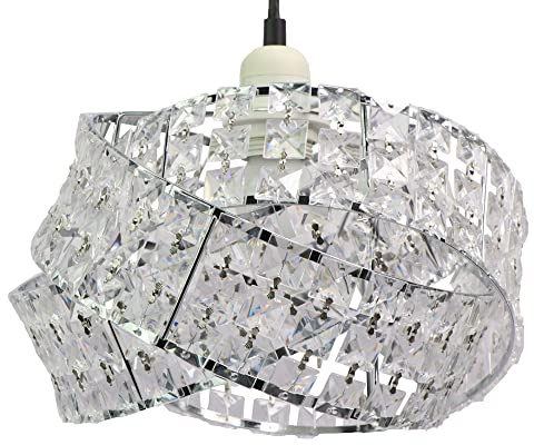 Chi-buy Shiny Ceiling Lamp Shade Modern Polished Chrome and Acrylic Transparent Beads Interwoven Ring Shade Accessories Plastic/Metal Frame Cromi (Chromie)