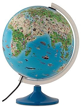 Tecnodidattica – Globe Atmosphere Family Solid pour enfants | lumineux, tournant sur son axe | cartographie illustrée et méridien gradué | diamètre 30 cm – textes en français