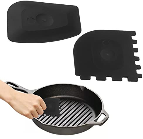 Raschietto per pentole in ghisa | Set di raschietti per piastre da forno in 2 pezzi | Raschietto da cucina per la pulizia di padella in ghisa, padelle, teglie da forno, spatola dentata e dritta Abbto