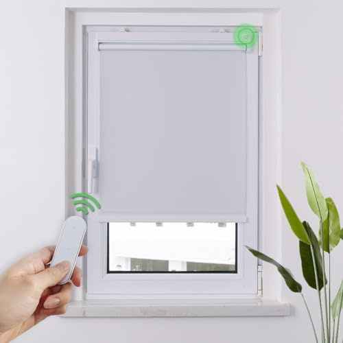HOMEDEMO Store Enrouleur Occultant Électrique M100, 80 x 200 cm, Blanc | Moteur & Télécommande, sans cordon, tissu 100% polyester, occultant thermique, montage avec/sans perçage, sécurité enfant