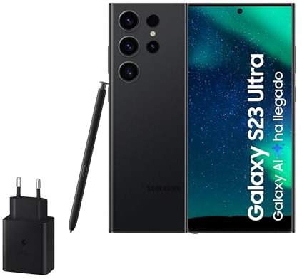 Samsung Galaxy S23 Ultra, 256GB + Cargador de 45W - Smartphone Android con IA, Teléfono Móvil Desbloqueado, Color Negro (Versión Española)