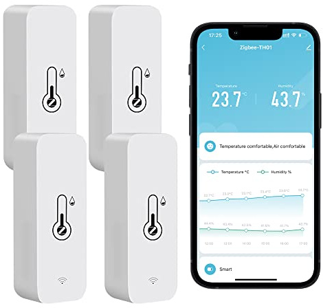 Comboss Zigbee Temperatur- und Feuchtigkeitssensor, drahtloser Innen- und Außentemperatur- und Feuchtigkeitssensor mit Remote-Anwendungsbenachrichtigungen und kompatibel mit der Tuya-App (4 Stück)