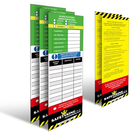 SAFETYKING® 10 tagginlägg för åtkomstutrustning – taggsatsinlägg | Robust åtkomstutrustning tagginlägg | Hög synlighet åtkomstutrustning inspektionsetikett | Etikett för åtkomstutrustning | Etikett