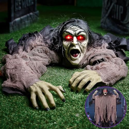 JOYIN Halloween-Hängender-Zombie-Bodenbrecher in grün, kriechend, gruselig, Outdoor-Animatronic-Dekoration für Party-Requisiten